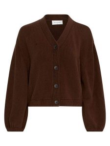 MOSS COPENHAGEN Kardigan "Zafina" w kolorze ciemnobrązowym rozmiar: L/XL. Brązowe kardigany Moss Copenhagen, z bawełny. Za 271,03 zł.