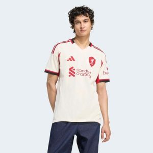Koszulka piłkarska ADIDAS Liverpool FC sezon 25/26 wyjazdowa. Bluzki ADIDAS, m, bez wzorów, sportowe, bez kołnierzyka, bez ramiączek. Za 319,99 zł.