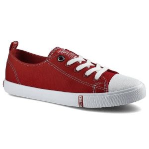 Czerwone Trampki Big Star Damskie Sznurowane Buty. Czerwone trampki Big Star, bez wzorów, z gumy, bez zapięcia. Za 89,99 zł.