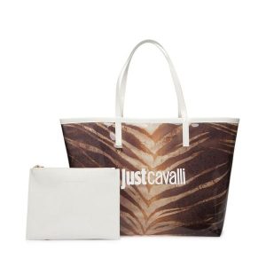 Torebka Just Cavalli. Brązowe shopper bag Just Cavalli, bez wzorów, bez dodatków. Za 619,99 zł.