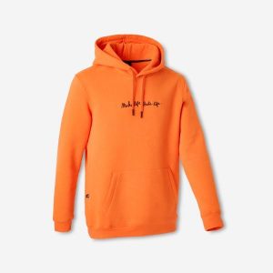 Bluza na deskorolkę HD500 pomarańczowa we współpracy z Make Life Skate Life. Brązowe bluzy DECATHLON, na zimę, m, bez wzorów, z bawełny, bez kaptura. Za 139,99 zł.