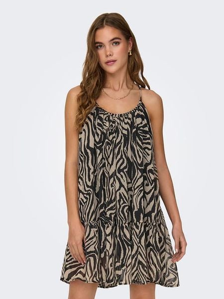 ONLY Sukienka w kolorze czarno-beżowym rozmiar: XL. Brązowe sukienki ONLY, xl, bez wzorów, bez kołnierzyka, bez ramiączek, mini. Za 65,69 zł.