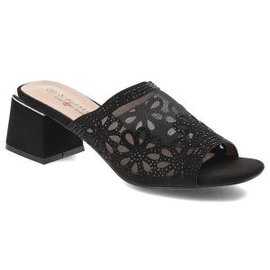 Czarne Klapki S.Barski Eleganckie Buty Na Obcasie. Czarne klapki S.BARSKI, z aplikacjami, ze skóry, bez obcasa, na obcasie. Za 115,00 zł.