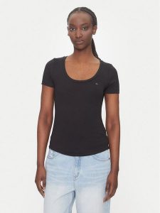 Tommy Jeans T-Shirt Essential DW0DW20916 Czarny Regular Fit. Czarne t-shirty Tommy Jeans, l, bez wzorów, z jeansu, bez kołnierzyka, bez ramiączek. Za 119,99 zł.
