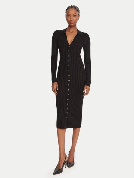 Guess Sukienka dzianinowa W5BK60 Z2YJ2 Czarny Slim Fit. Czarne kombinezony Guess, m, z aplikacjami, z dzianiny, bez kołnierzyka, bez ramiączek. Za 399,99 zł.