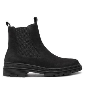 Botki Tamaris. Czarne botki Tamaris, bez wzorów, bez obcasa, na płaskiej podeszwie, bez zapięcia. Za 349,99 zł.