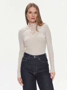 ONLY Bluzka Luxi 15310698 Beżowy Regular Fit. Brązowe bluzki ONLY, l, bez wzorów, z syntetyku, bez kołnierzyka, bez ramiączek. Za 89,99 zł.