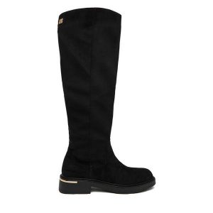 Kozaki Nine West. Czarne kozaki Nine West, bez wzorów, bez obcasa, na płaskiej podeszwie, bez zapięcia. Za 299,99 zł.