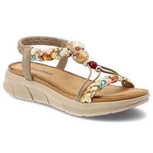 Sandały damskie Artiker, cholewka z materiału eleganckie dodatki na płaskiej podeszwie, beżowe, 58C0001. Brązowe sandały ARTIKER, bez wzorów, bez obcasa, na płaskiej podeszwie, bez zapięcia. Za 169,00 zł.