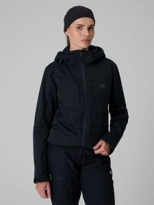 4F Kurtka softshell wiatroodporna membrana 8000 damska - czarna XL. Czarne kurtki 4f, s, bez wzorów, z softshellu, bez kaptura. Za 499,99 zł.
