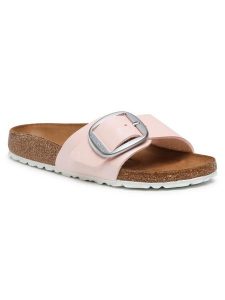 Birkenstock Klapki Madrid Big Buckle 1018773 Różowy. Czerwone klapki Birkenstock, bez wzorów, ze skóry, bez obcasa. Za 499,99 zł.