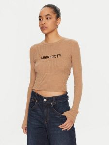 Miss Sixty Sweter 6L3RJ7291000 Brązowy Slim Fit. Brązowe swetry klasyczne Miss Sixty, l, z wełny, bez kołnierzyka. Za 379,99 zł.