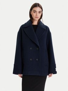 Calvin Klein Płaszcz wełniany LV044D549G Granatowy Relaxed Fit. Niebieskie płaszcze Calvin Klein, na zimę, l, bez wzorów, z syntetyku, bez kaptura. Za 929,99 zł.