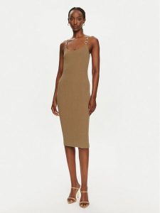 MICHAEL Michael Kors Sukienka dzianinowa MT482IL33D Brązowy Slim Fit. Brązowe sukienki MICHAEL Michael Kors, m, bez wzorów, z dzianiny, bez kołnierzyka, bez ramiączek. Za 589,99 zł.