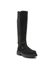 Jenny Fairy Kozaki WS5579-24 Czarny. Czarne kozaki Jenny Fairy, bez wzorów, z materiału, bez obcasa, na płaskiej podeszwie, bez zapięcia. Za 199,99 zł.