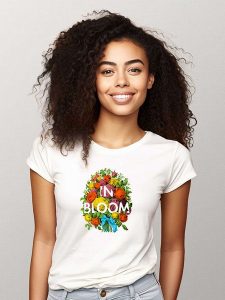 WOOOP Koszulka "In bloom" w kolorze białym rozmiar: XL. Białe bluzki Wooop, xl, bez wzorów, z bawełny, bez kołnierzyka, bez ramiączek. Za 52,67 zł.