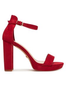 DeeZee Sandały SE008 Czerwony. Czerwone sandały DeeZee, bez wzorów, z materiału, bez obcasa, na słupku, bez zapięcia. Za 139,99 zł.