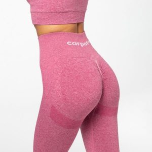 Legginsy bezszwowe Carpatree Allure różowy melanż. Czerwone legginsy Carpatree, bez wzorów, z elastanu. Za 229,99 zł.
