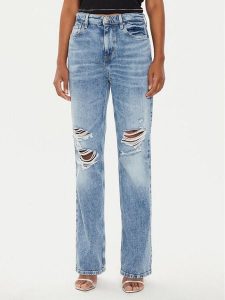 Guess Jeansy W4YA33 D4WBH Niebieski Straight Leg. Niebieskie jeansy Guess, z aplikacjami, z bawełny. Za 599,99 zł.