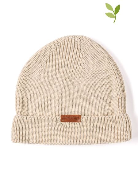 Hofbrucker Czapka beanie w kolorze beżowym rozmiar: onesize. Brązowe czapki Hofbrucker, z aplikacjami, z bawełny. Za 118,28 zł.