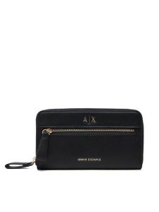Armani Exchange Portfel XW002124 AF17117 UC001 Czarny. Czarne portfele Armani Exchange, bez wzorów, ze skóry. Za 429,99 zł.