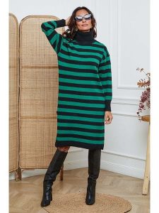 So Cachemire Sukienka dzianinowa "Javot" w kolorze czarno-zielonym rozmiar: M. Zielone sukienki So Cachemire, na co dzień, m, bez wzorów, z dzianiny, bez kołnierzyka, bez ramiączek, midi, proste. Za 165,99 zł.