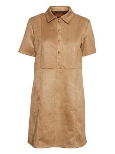Vero Moda Sukienka w kolorze jasnobrązowym rozmiar: S. Brązowe sukienki Vero Moda, na co dzień, s, bez wzorów, bez kołnierzyka, bez ramiączek, midi, proste. Za 61,60 zł.