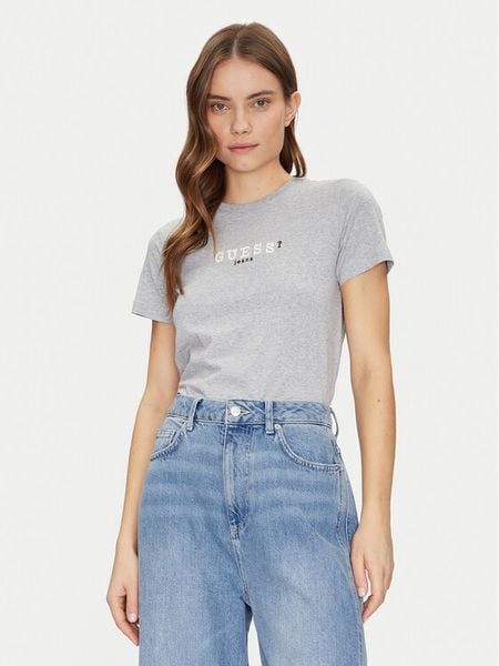 Guess Jeans T-Shirt W5RI54 J1314 Szary Regular Fit. Szare t-shirty Guess Jeans, s, z aplikacjami, z bawełny, bez kołnierzyka, bez ramiączek. Za 109,99 zł.