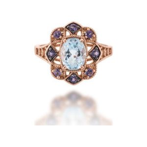 Wyjątkowy Pierścionek Złoty - złoto różowe 585, Iolit,blue topaz. Pierścionki marki W.KRUK. Za 1 790,00 zł.