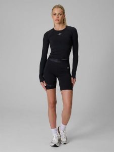 4F Legginsy kolarki treningowe szybkoschnące damskie - czarne S. Czarne legginsy 4f, bez wzorów, z materiału, z podwyższonym stanem. Za 129,99 zł.