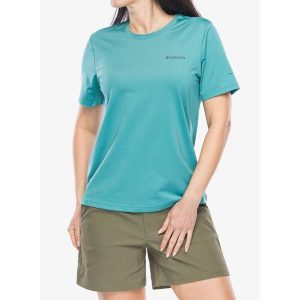 Koszulka szybkoschnąca damska Columbia Wild Springs. Zielone koszulki sportowe Columbia, bez wzorów, bez ramiączek. Za 114,99 zł.