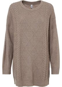 Sweter oversize w warkocze. Szare swetry klasyczne bonprix, bez kołnierzyka. Za 124,99 zł.