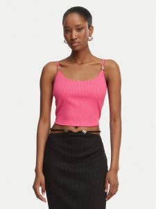 Guess Top E6GP01 KG322 Różowy Slim Fit. Czerwone topy Guess, xl, z aplikacjami, z syntetyku, bez kołnierzyka, bez ramiączek. Za 174,99 zł.