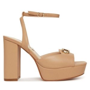 Sandały TWINSET. Brązowe sandały Twinset, bez wzorów, bez obcasa, na słupku, bez zapięcia. Za 549,99 zł.