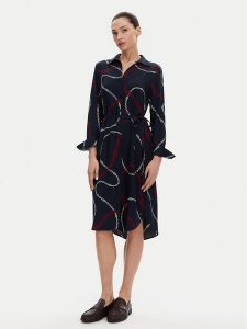 Tommy Hilfiger Sukienka koszulowa WW0WW44665 Granatowy Regular Fit. Niebieskie kombinezony TOMMY HILFIGER, bez wzorów, z wiskozy, bez kołnierzyka, bez ramiączek, koszulowe. Za 469,99 zł.