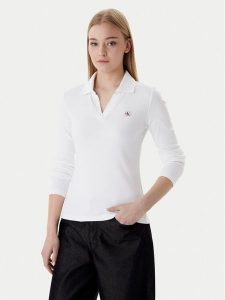 Calvin Klein Bluzka Ls Woven Label LV047E203G Biały Slim Fit. Białe bluzki Calvin Klein, xs, bez wzorów, z bawełny, bez kołnierzyka, bez ramiączek. Za 249,99 zł.