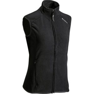 Kamizelka turystyczna polarowa damska Quechua MH100. Czarne kamizelki QUECHUA, m, bez wzorów, z materiału, bez kołnierzyka, bez ramiączek, bez kaptura. Za 59,99 zł.