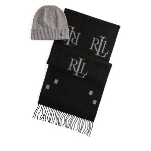 Zestaw Szalik i Czapka LAUREN RALPH LAUREN. Czarne szaliki Lauren Ralph Lauren, bez wzorów. Za 449,99 zł.