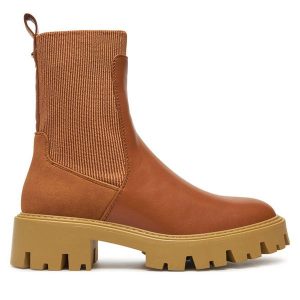 Botki ONLY. Brązowe botki ONLY, bez wzorów, bez obcasa, na płaskiej podeszwie, bez zapięcia. Za 239,99 zł.