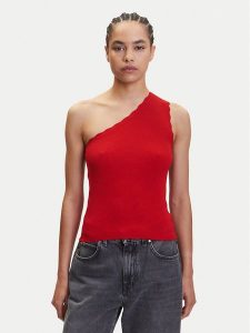 JDY Top Nanna 15351420 Czerwony Slim Fit. Czerwone topy JDY, xl, bez wzorów, z wiskozy, bez kołnierzyka, bez ramiączek. Za 79,99 zł.