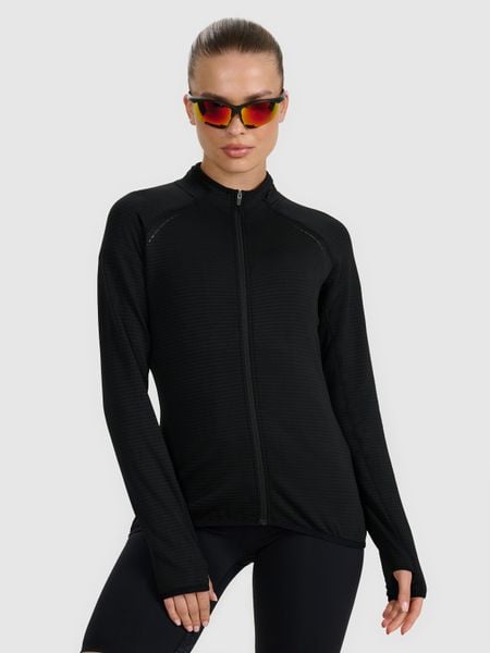 4F Bluza do biegania regular szybkoschnąca damska - czarna XS. Czarne bluzy 4f, xs, bez wzorów, z materiału, bez kaptura. Za 199,99 zł.