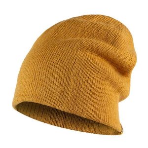 Czapka z bawełną Knitted Jarn. Żółte czapki Buff, bez wzorów, z bawełny, sportowe. Za 100,99 zł.