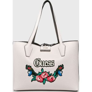 Guess Jeans - Torebka dwustronna Bobbi. Szare shopper bag marki Guess Jeans, z aplikacjami, z bawełny. Za 599,90 zł.