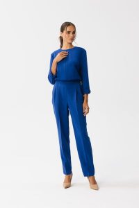 Chabrowy Elegancki Kombinezon z Łezką w Dekolcie. Niebieskie kombinezony MOE, l, bez wzorów, z elastanu, eleganckie, bez kołnierzyka, bez ramiączek. Za 306,00 zł.