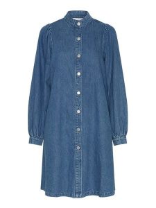 MOSS COPENHAGEN Sukienka dżinsowa w kolorze niebieskim rozmiar: L. Niebieskie sukienki Moss Copenhagen, na co dzień, l, bez wzorów, z bawełny, bez kołnierzyka, bez ramiączek, midi, proste. Za 215,21 zł.
