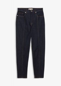 Dżinsy Mom, high waist, ze stretchem. Niebieskie jeansy bonprix, bez wzorów, z jeansu, z podwyższonym stanem. Za 129,99 zł.