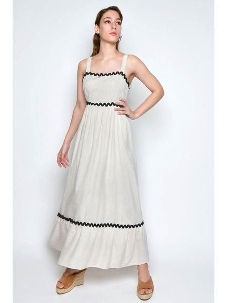 Tarifa Sukienka w kolorze kremowym rozmiar: XL. Brązowe sukienki Tarifa, xl, bez wzorów, z bawełny, bez kołnierzyka, bez ramiączek, maxi. Za 127,65 zł.