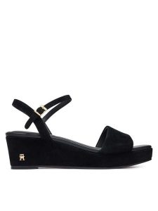 Tommy Hilfiger Sandały Suede Wrapped Mid Wedge FW0FW09235 Czarny. Czarne sandały TOMMY HILFIGER, bez wzorów, ze skóry, bez obcasa, na koturnie, bez zapięcia. Za 569,99 zł.