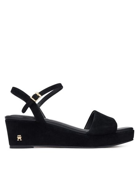 Tommy Hilfiger Sandały Suede Wrapped Mid Wedge FW0FW09235 Czarny. Czarne sandały TOMMY HILFIGER, bez wzorów, ze skóry, bez obcasa, na koturnie, bez zapięcia. Za 569,99 zł.