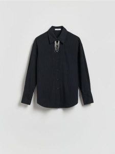 Koszula w prążek - szary. Szare koszule Reserved, l, bez wzorów, z tkaniny, bez kołnierzyka, bez ramiączek. Za 159,99 zł.